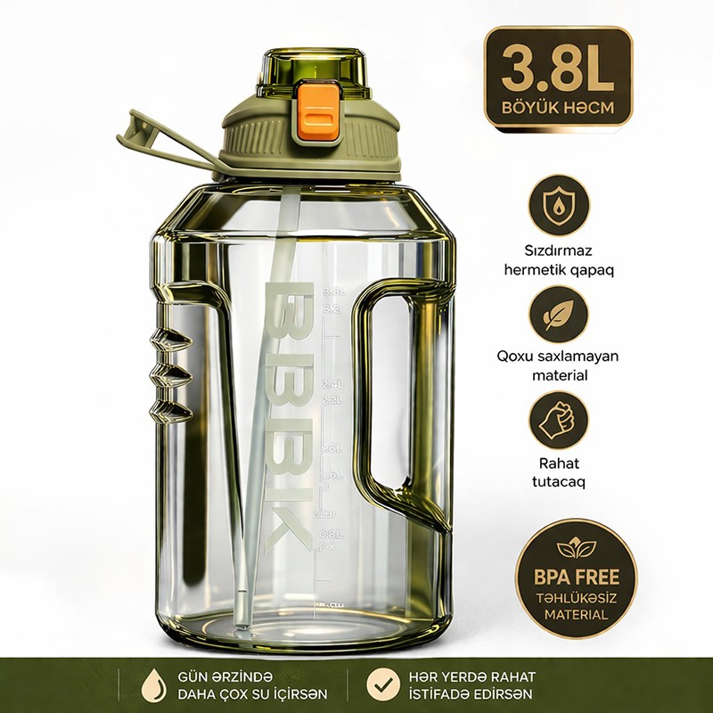 İri Hecimli Şəffaf su qabı 3.8 l